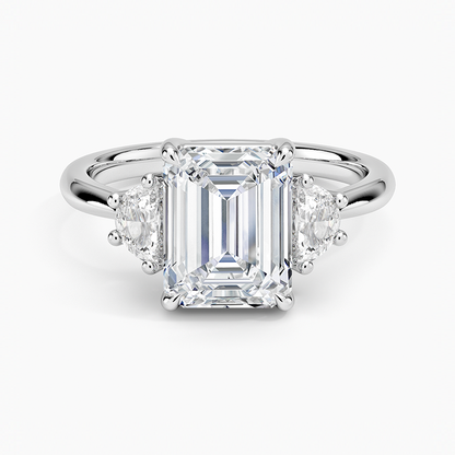 Half Moon Three Stone Diamond Ring (1/4 ct. tw.) - Emerald Cut Center Stone