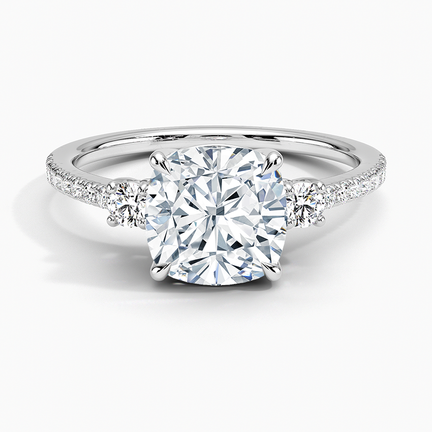 Lyra Three Stone Diamond Ring (1/4 ct. tw.) - Cushion Cut Center Stone
