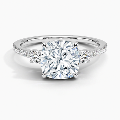Lyra Three Stone Diamond Ring (1/4 ct. tw.) - Cushion Cut Center Stone