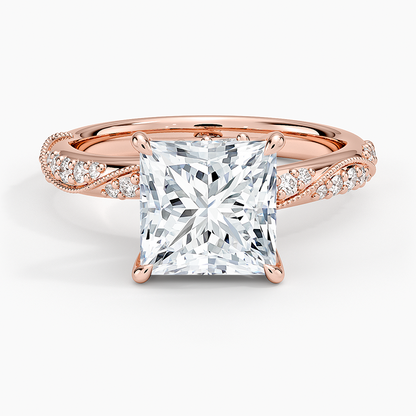 Camellia Hidden Accent 2.5mm Diamond Ring - Princess Cut Center Stone