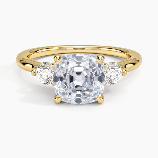 Freesia Three Stone Diamond Ring (1/3 ct. tw.) - Old Mine Cut Center Stone