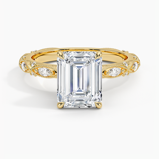 Celestia Milgrain Diamond Ring (1/4 ct. tw.) - Emerald Cut Center Stone