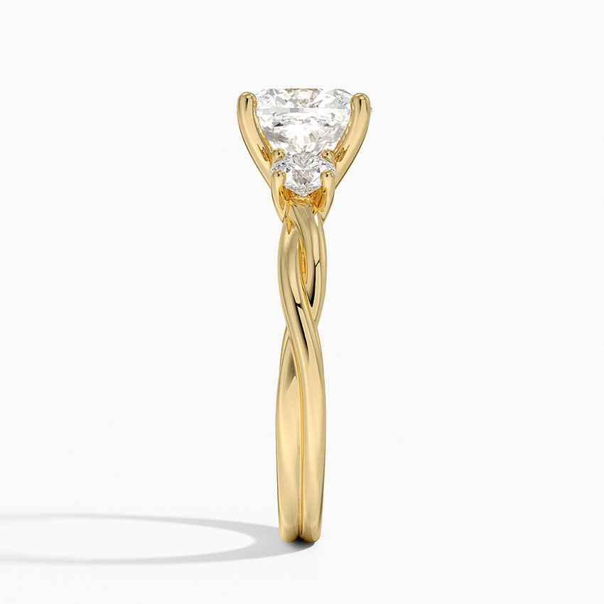 Twisted Vine Three Stone Diamond Ring - Cushion Cut Center Stone
