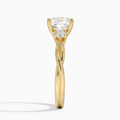 Twisted Vine Three Stone Diamond Ring - Cushion Cut Center Stone