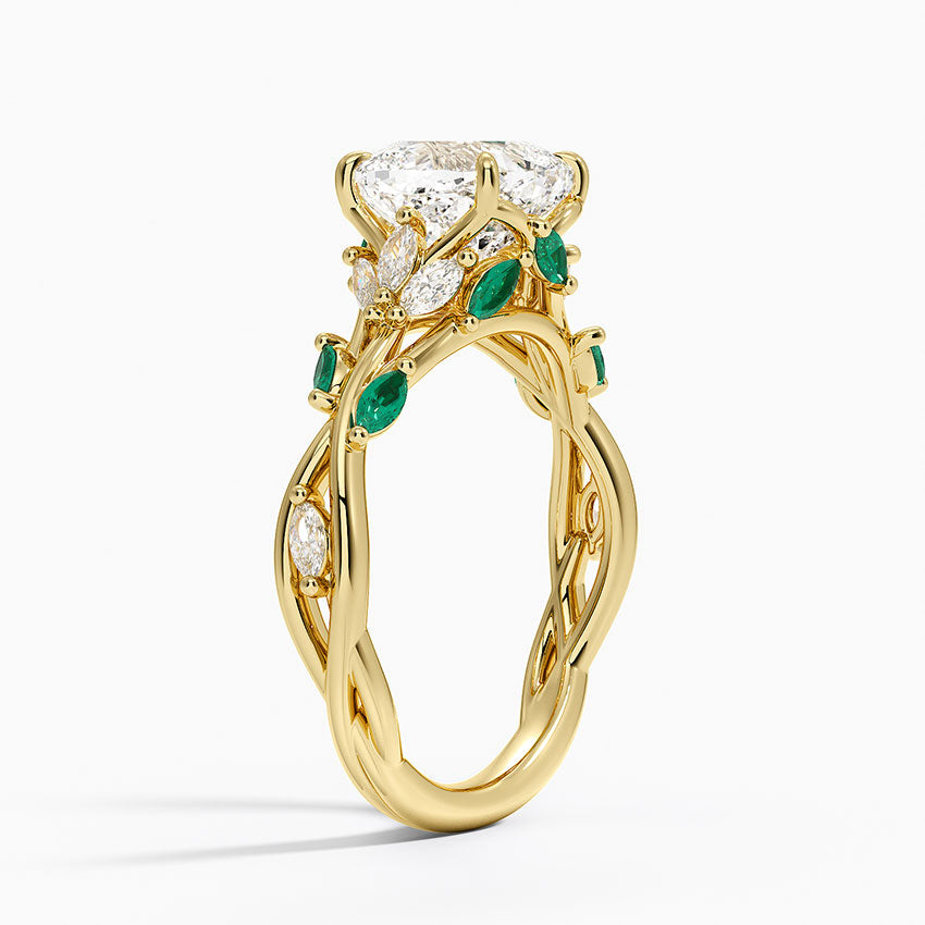 Secret Garden Lab Emerald and Diamond Ring (1/4 ct. tw.) - Cushion Cut Center Stone