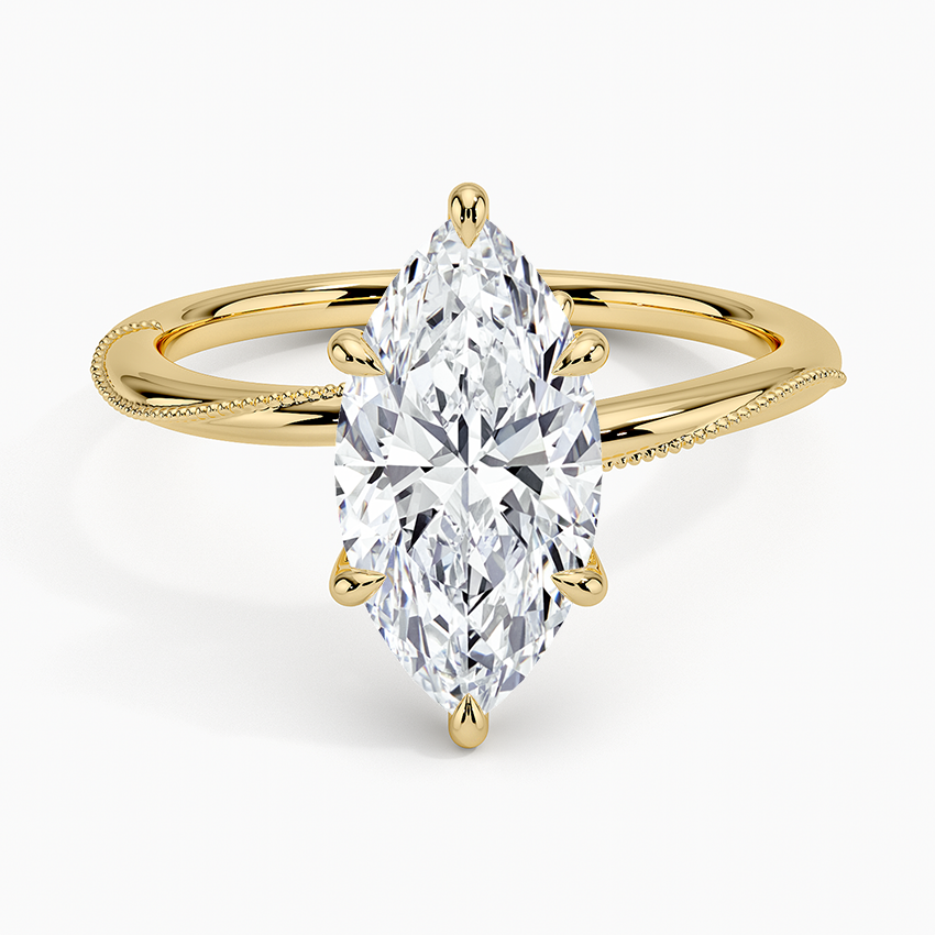 Adorned Camellia Milgrain Diamond Ring - Marquise Cut Center Stone