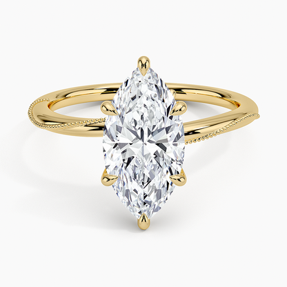 Adorned Camellia Milgrain Diamond Ring - Marquise Cut Center Stone