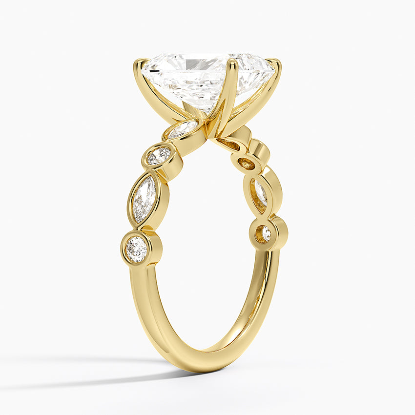 Versailles Bezel Diamond Ring - Radiant Cut Center Stone