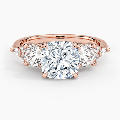 Luxe Nadia Three Stone Diamond Ring - Cushion Cut Center Stone