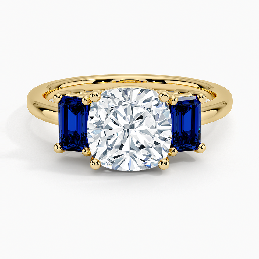 Luxe Rhiannon Three Stone Sapphire Ring - Cushion Cut Center Stone