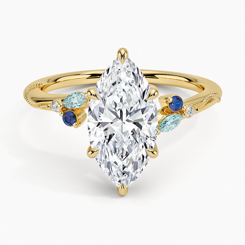 Camellia Indigo Milgrain Ring - Marquise Cut Center Stone