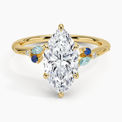 Camellia Indigo Milgrain Ring - Marquise Cut Center Stone