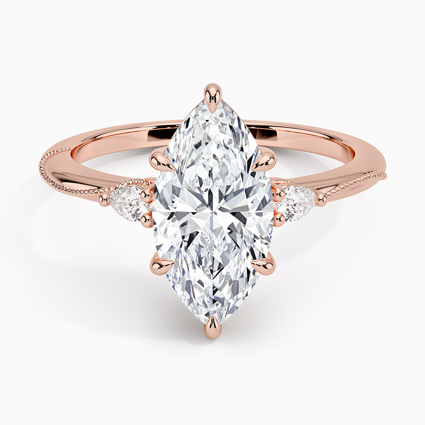 Camellia Three Stone Pear Diamond Ring - Marquise Center Stone