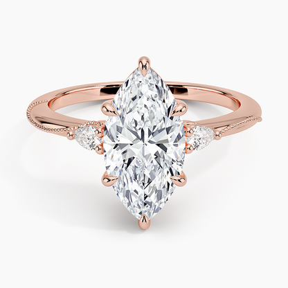Camellia Three Stone Pear Diamond Ring - Marquise Center Stone