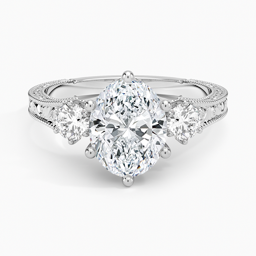 Hudson Engraved Three Stone Diamond Ring (1/3 ct. tw.) - Oval Center Stone