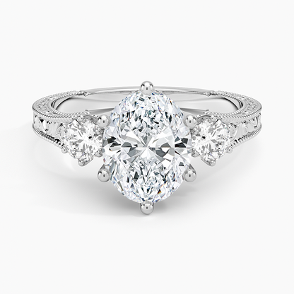 Hudson Engraved Three Stone Diamond Ring (1/3 ct. tw.) - Oval Center Stone