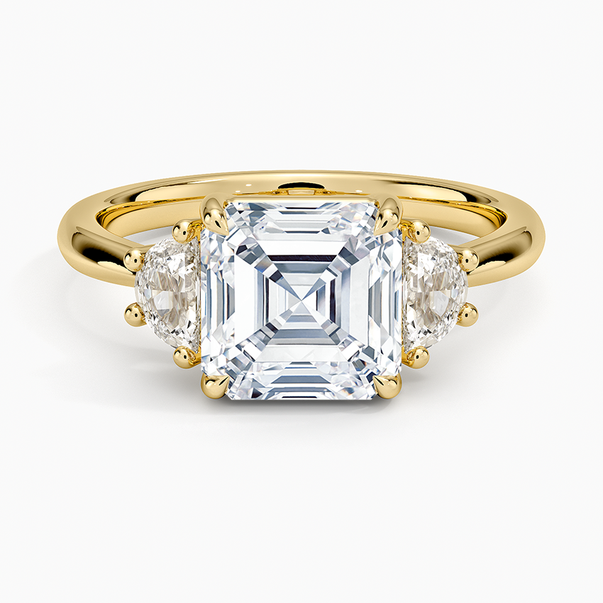 Half Moon Three Stone Diamond Ring (1/4 ct. tw.) - Asscher Cut Center Stone