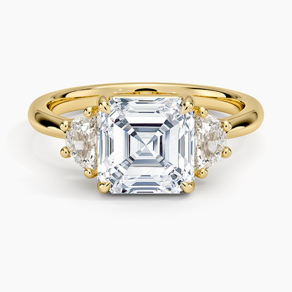 Half Moon Three Stone Diamond Ring (1/4 ct. tw.) - Asscher Cut Center Stone