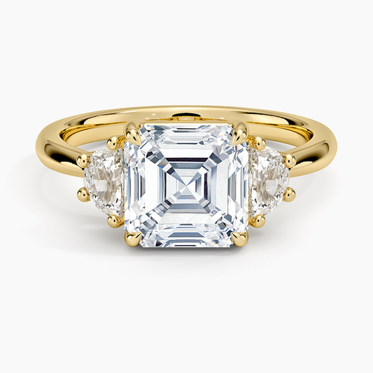 Half Moon Three Stone Diamond Ring (1/4 ct. tw.) - Asscher Cut Center Stone