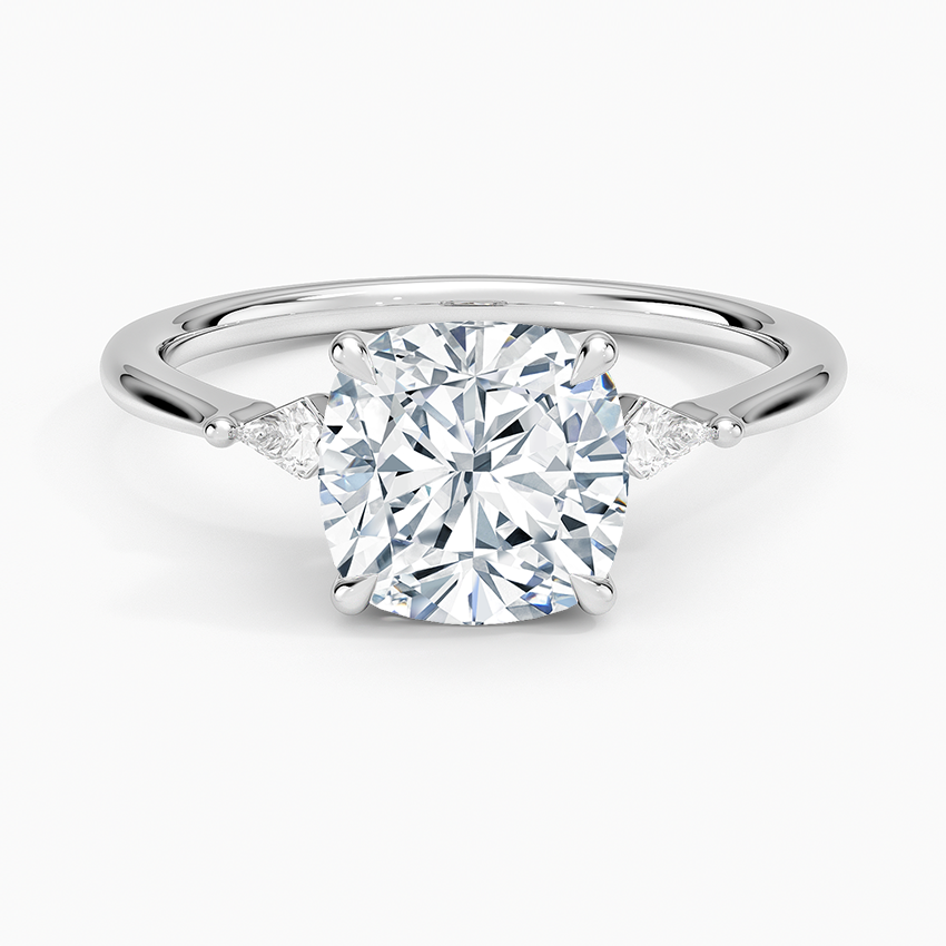 Petite Cometa Three Stone Diamond Ring - Cushion Cut Center Stone