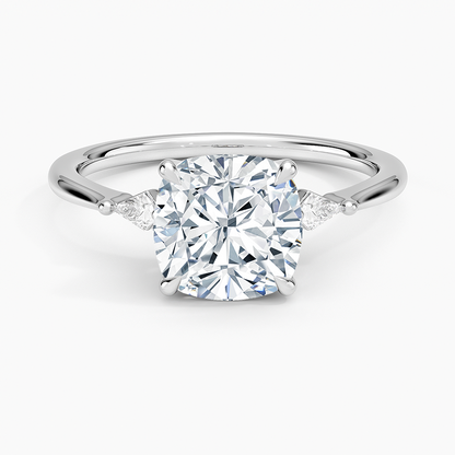 Petite Cometa Three Stone Diamond Ring - Cushion Cut Center Stone