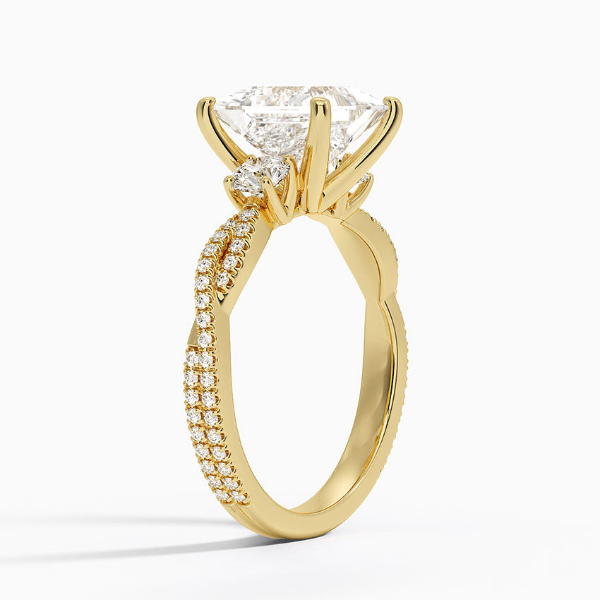 Luxe Three Stone Petite Twisted Vine Diamond Ring - Princess Cut Center Stone