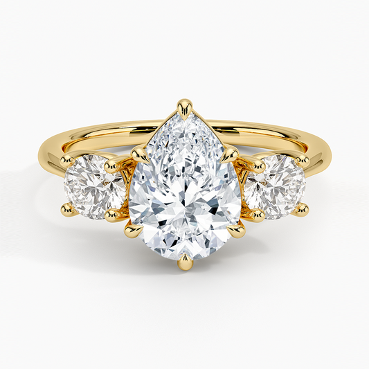 Luxe Selene Three Stone Diamond Ring (2/3 ct. tw.) - Pear Center Stone