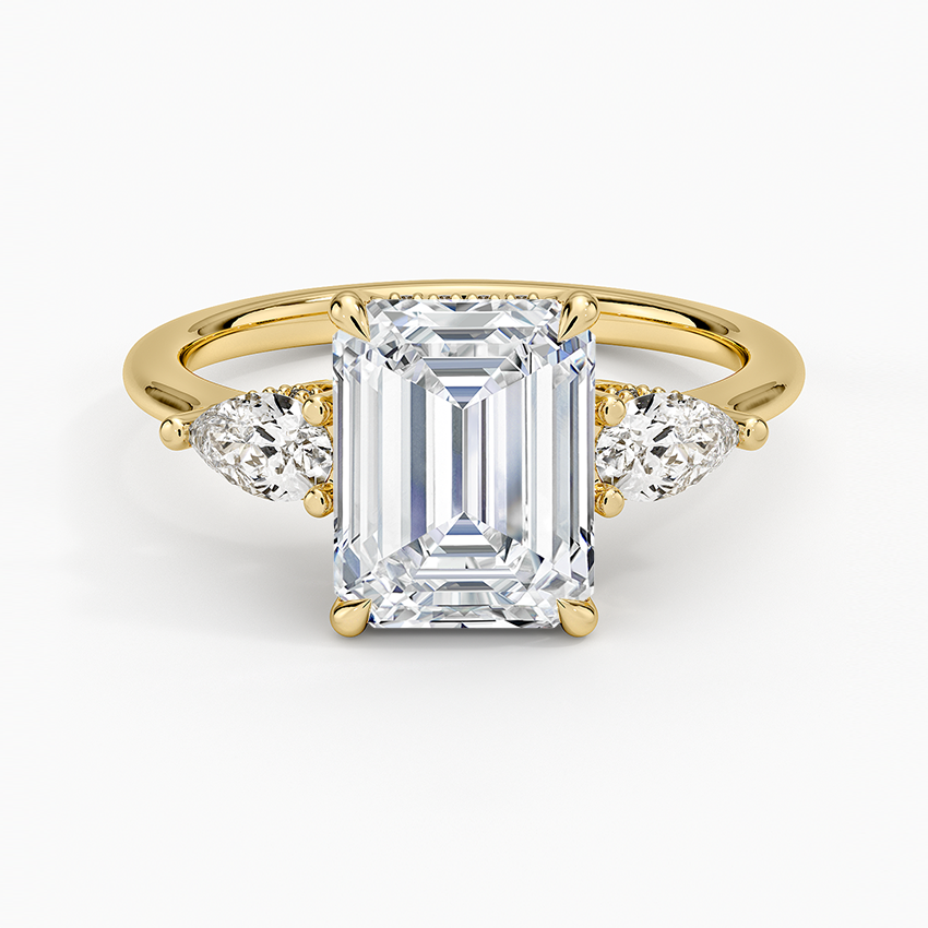 Adorned Opera Three Stone Diamond Ring (1/2 ct. tw.) - Emerald Cut Center Stone