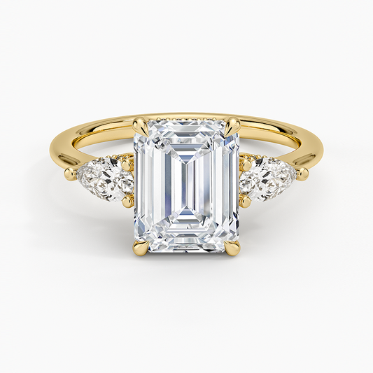 Adorned Opera Three Stone Diamond Ring (1/2 ct. tw.) - Emerald Cut Center Stone