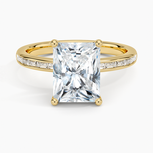 Tabitha Channel Set Baguette Diamond Ring - Radiant Cut Center Stone