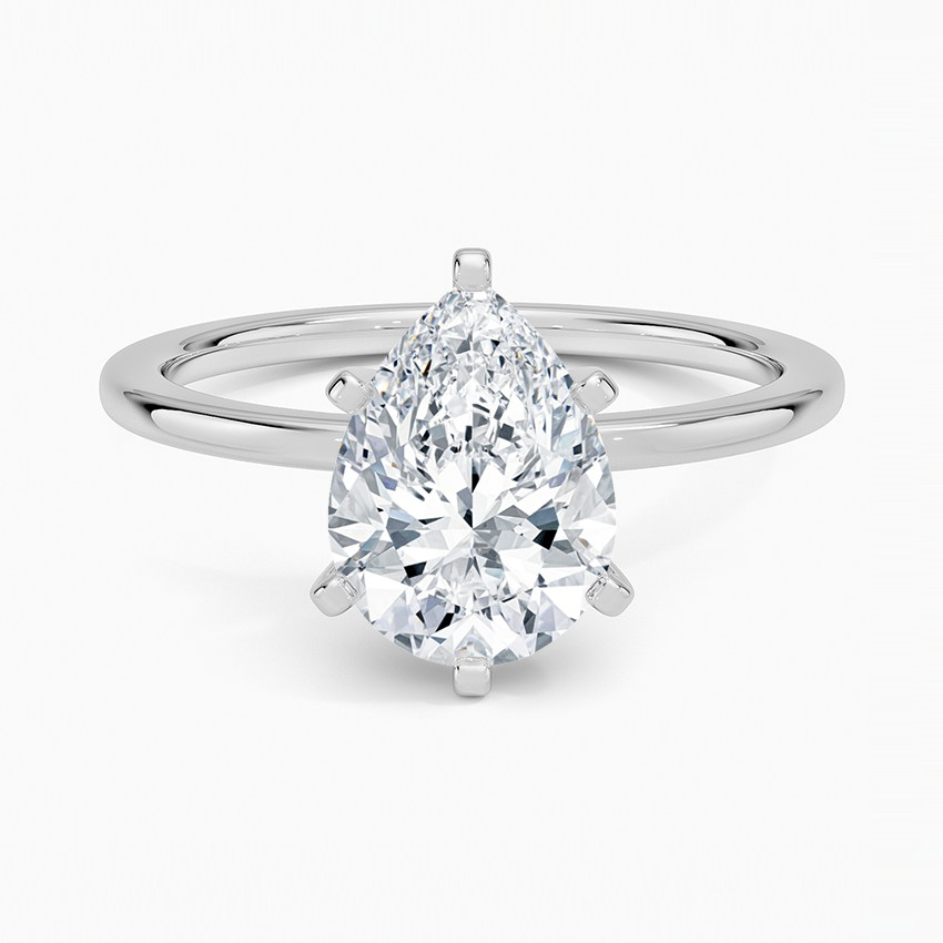 Six-Prong Petite Comfort Fit 1.5mm Solitaire Ring - Pear Center Stone