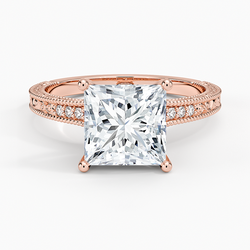 Hudson Engraved Diamond Ring - Princess Cut Center Stone