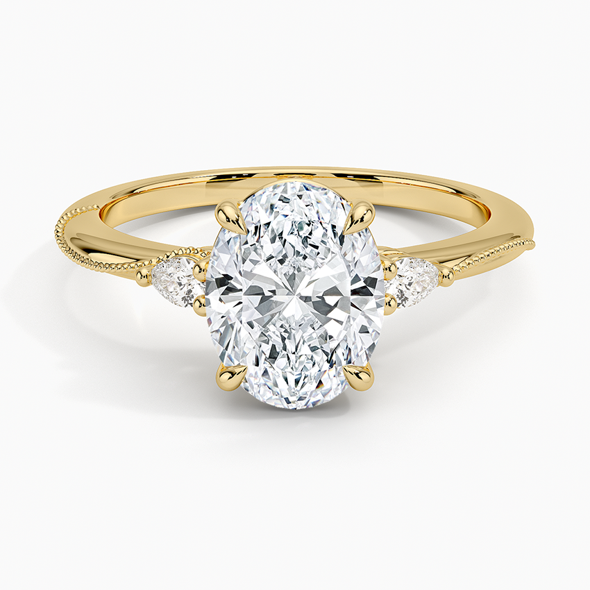 Camellia Three Stone Pear Diamond Ring - Oval Center Stone