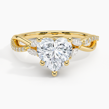 Petite Twisted Willow Diamond Ring - Heart Center Stone