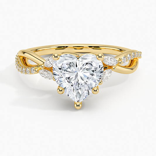 Petite Twisted Willow Diamond Ring - Heart Center Stone