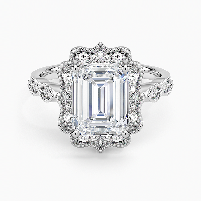 Cadenza Halo Diamond Ring - Emerald Cut Center Stone
