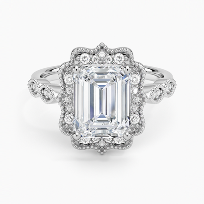 Cadenza Halo Diamond Ring - Emerald Cut Center Stone