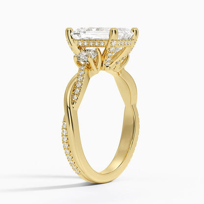 Adorned Petite Twisted Vine Three Stone Diamond Ring - Emerald Cut Center Stone