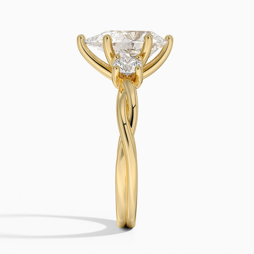 Twisted Vine Three Stone Diamond Ring - Pear Cut Center Stone