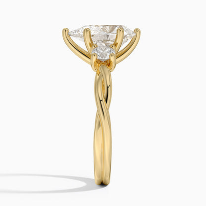 Twisted Vine Three Stone Diamond Ring - Pear Cut Center Stone