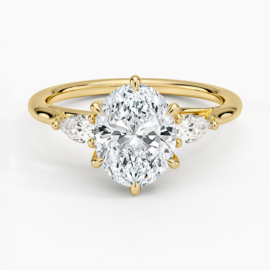 Delilah Three Stone Pear Diamond Ring (1/5 ct. tw.) - Oval Center Stone