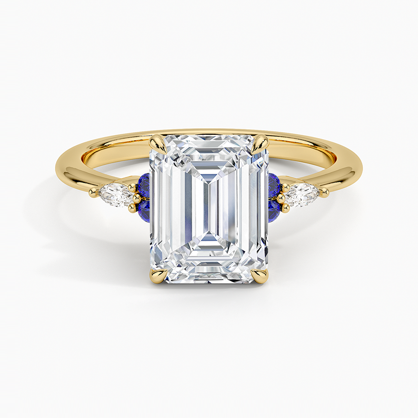 Nadia Sapphire and Diamond Ring - Emerald Cut Center Stone