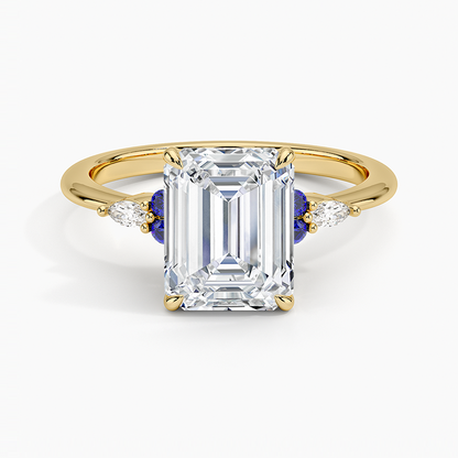 Nadia Sapphire and Diamond Ring - Emerald Cut Center Stone