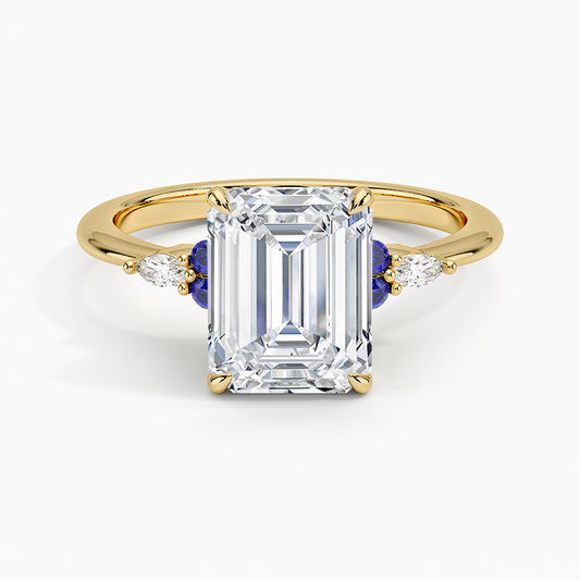 Nadia Sapphire and Diamond Ring - Emerald Cut Center Stone