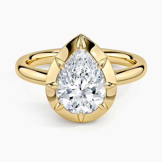 Harper Bezel Prong Solitaire Ring - Pear Center Stone