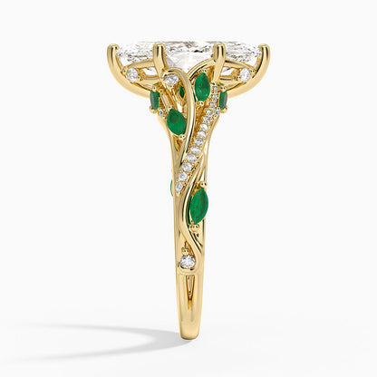 Begonia Vine Diamond and Lab Emerald Ring (1/8 ct. tw.) - Marquise Cut Center Stone