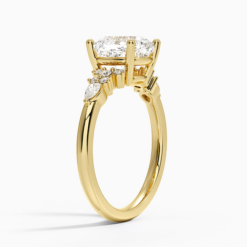 Rosette Diamond Ring - Cushion Cut Center Stone