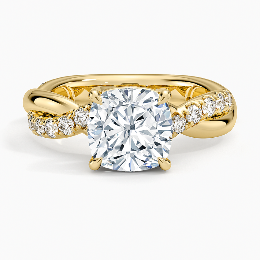 Cascade Twisted Diamond Ring - Cushion Cut Center Stone