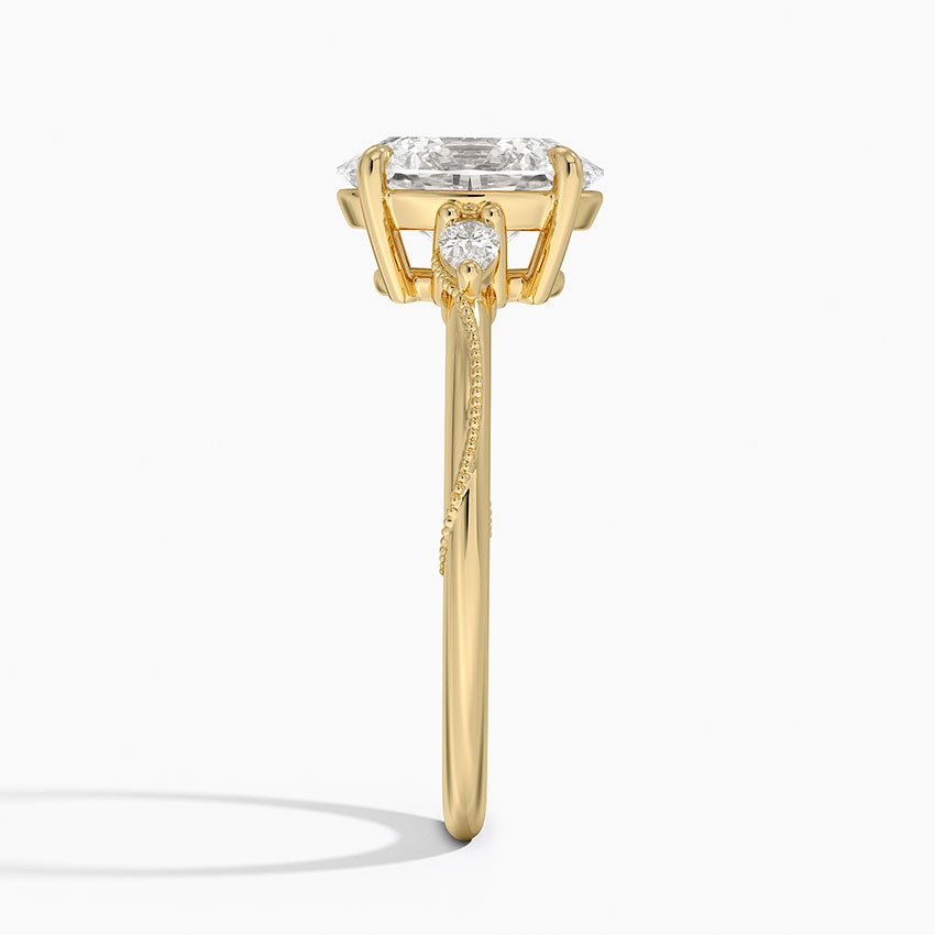 Camellia Three Stone Pear Diamond Ring - Oval Center Stone