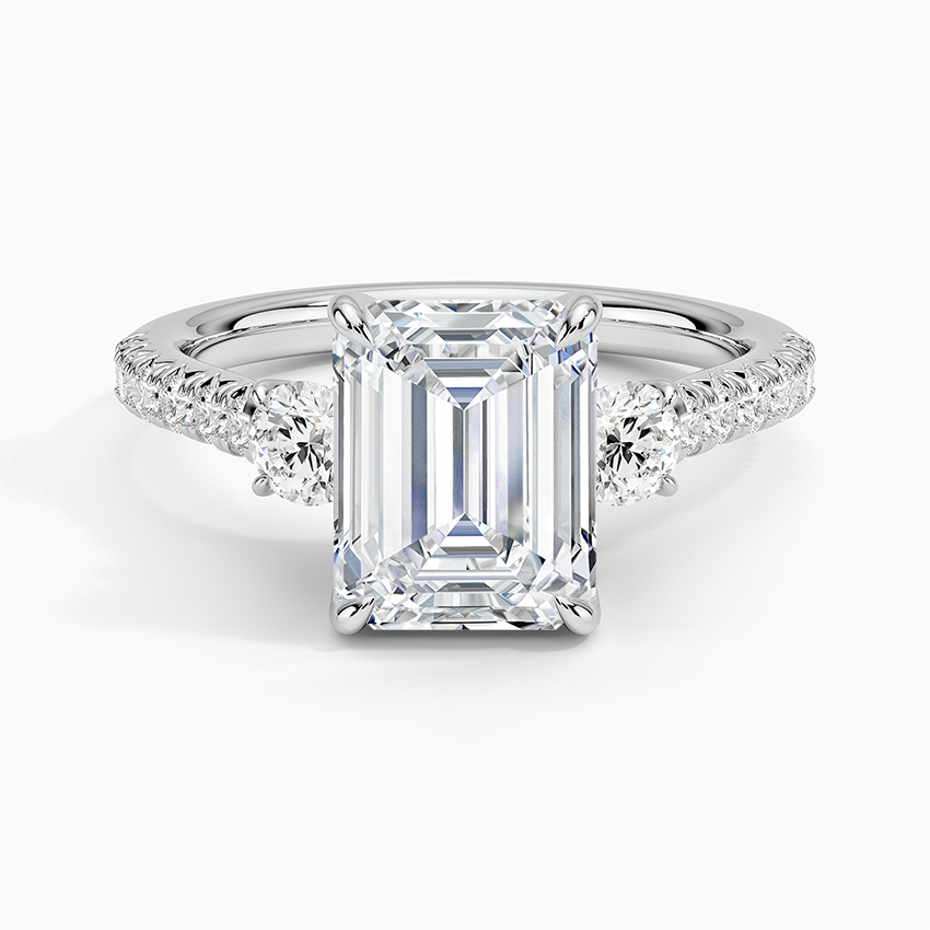 Amelie Three Stone Diamond Ring - Emerald Cut Center Stone